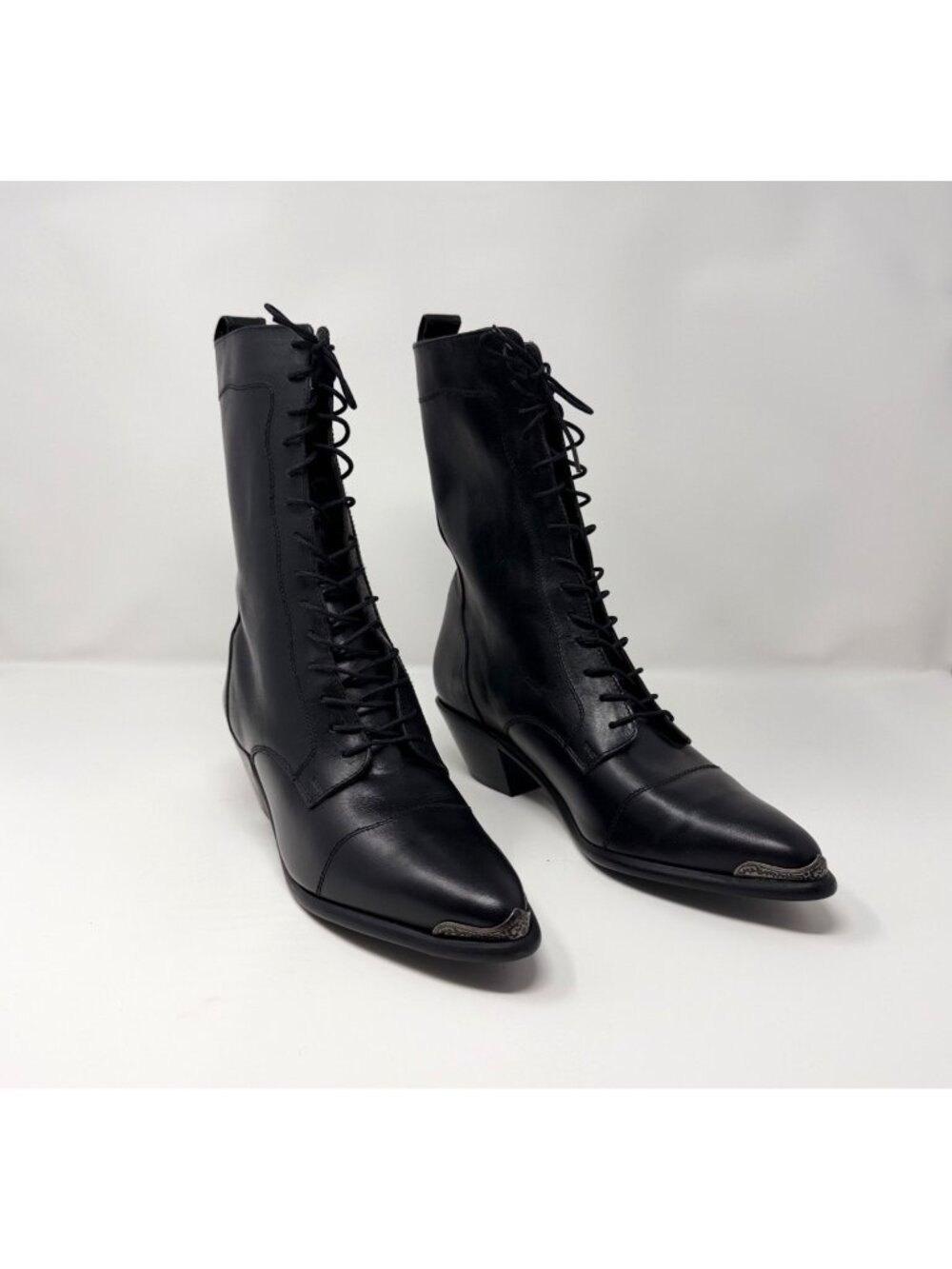 Dingo Women's Lace Up Leather Boots Black Sz 8 1/2 Victorian Witchy Equestrian